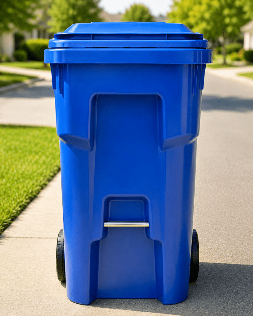 blue trash can